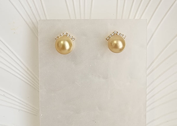 South sea golden pearl diamond earring